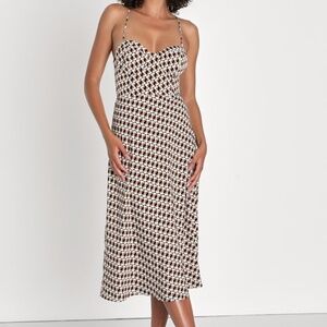 Lulus Retro Aesthetic Brown Geo Print Lace-up Backless Midi Dress - Size S